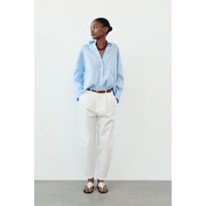 우먼 ZARA 자라 100% 린넨 베이직 셔츠 - 컬러   스카이 블루 8712596