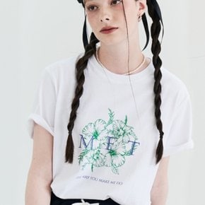 / MET two-tone lettering flower t-shirt white