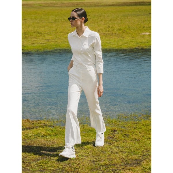 High-Waist Bootcut Pants (White)