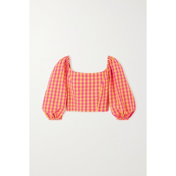 신디소 쿠말로 패티 크롭 체크 코튼 캔버스 탑 오렌지 1647597301500257