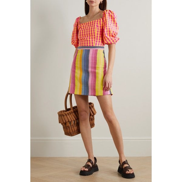 신디소 쿠말로 패티 크롭 체크 코튼 캔버스 탑 오렌지 1647597301500257