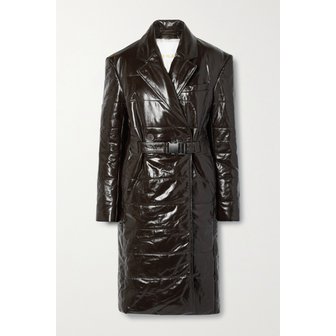 REMAIN BIRGER CHRISTENSEN Gia Double-breasted Quilted Padded Patent-leather Coat 다크 브라운