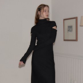 High Neck CutOut Long Dress Black