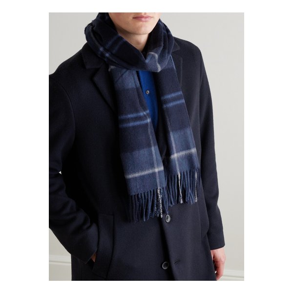 존스톤스 오브 엘긴 프린지 체크 캐시미어 스카프 46376663162948229