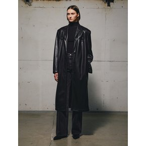 FAUX LEATHER OVERSIZED COAT (BLACK)