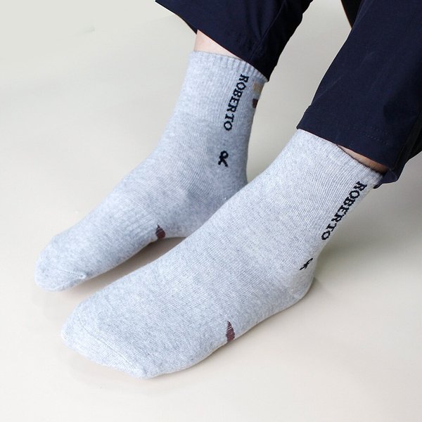 남자 중목 패션양말 5켤레 로고포인트 데일리 그레이 양말