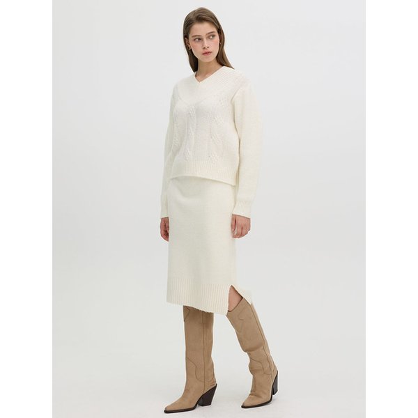 허리 밴딩 슬릿 H라인 니트 스커트 OK4WSA740