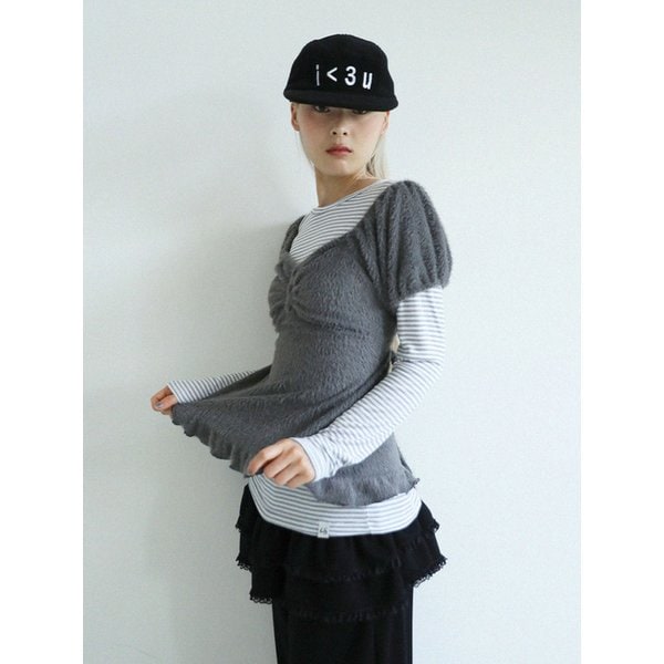 SOFT SHIRRING T-SHIRT(CHARCOAL)