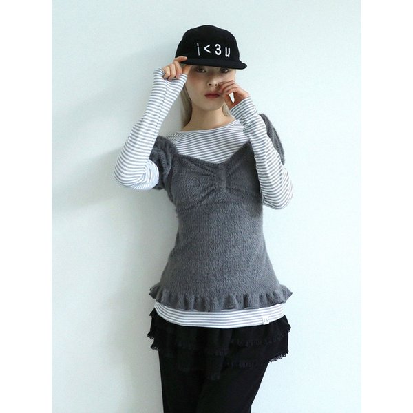 SOFT SHIRRING T-SHIRT(CHARCOAL)