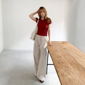 여성 루즈핏 핀턱 뒷밴드 와이드 면팬츠