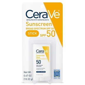 CeraVe 100% 미네랄 선스크린 스틱(얼굴 및 바디용) - SPF 50 - 0.47온스, 세라베 건강식품