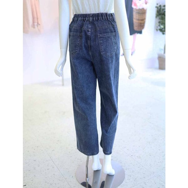 [여주점] 여성 백 밴딩 세미와이드 데님 팬츠 청바지 YJ6ML734