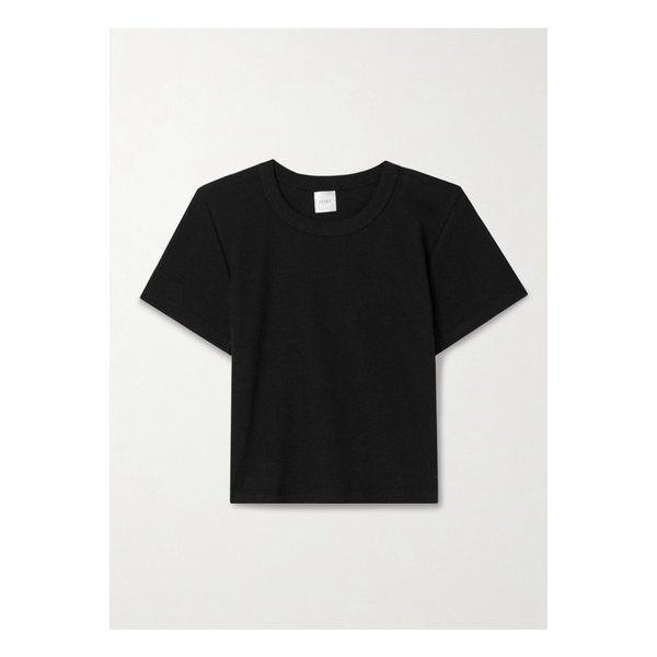 리셋 켈리 크롭 골지 스트레치 코튼 저지 티셔츠 블랙 1647597333853562