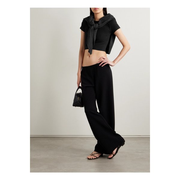 리셋 켈리 크롭 골지 스트레치 코튼 저지 티셔츠 블랙 1647597333853562