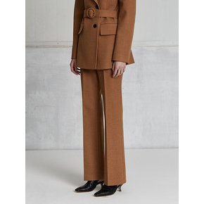 HERRINGBONE WOOL BELL BOTTOM PANTS (CAMEL)