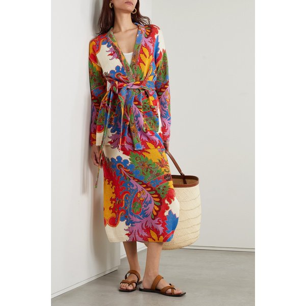 벨트 플로럴 프린트 실크 리넨 혼방 가디건 블루 1647597291003555