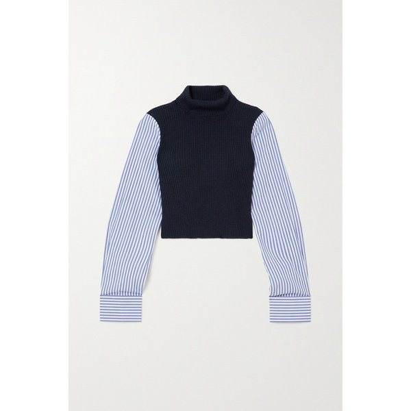 스타우드 루이자 크롭 골지 메리노 울 스트라이프 코튼 포플린 터틀넥 탑 1647597294962355