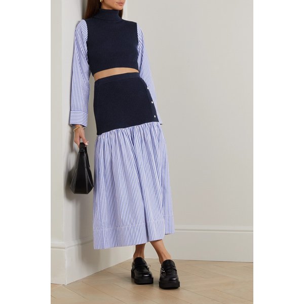 스타우드 루이자 크롭 골지 메리노 울 스트라이프 코튼 포플린 터틀넥 탑 1647597294962355