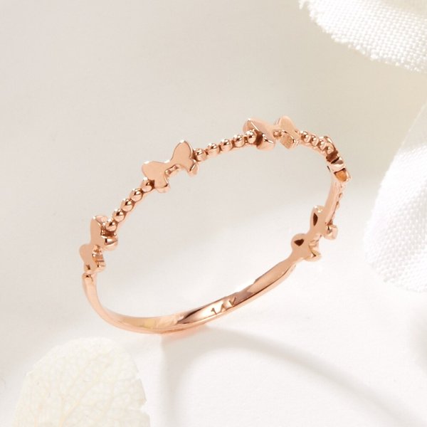 [비앤비골드] 14K 쁘띠 리본 볼볼 하프 반지 SRS42023