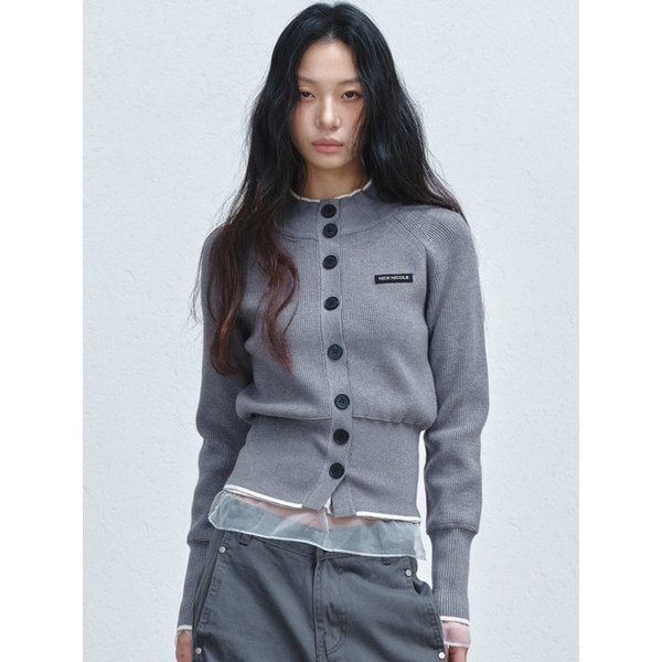 PATCH JAQUARD KNIT CARDIGAN_CHARCOAL