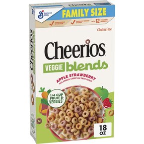 Cheerios치리오스 베지 블렌드 브랙퍼스트 시리얼, 애플 스트로베리 맛, 패밀리 사이즈, 510g