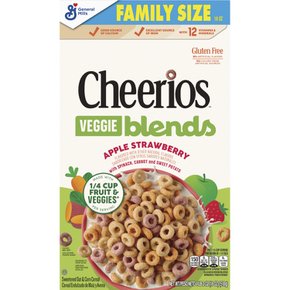 Cheerios치리오스 베지 블렌드 브랙퍼스트 시리얼, 애플 스트로베리 맛, 패밀리 사이즈, 510g