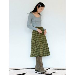 CHECK MIDI WRAP SKIRT_GREEN