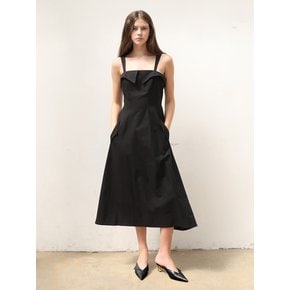 Jewel Arch Strap Midi Dress_Linen Black