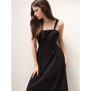 Jewel Arch Strap Midi Dress_Linen Black