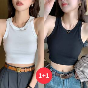 / NT2662 여성 1 + 1 심플 골지 크롭 민소매 나시탑