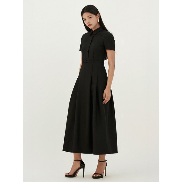 [사이즈추가] Silk Blend Wool Belted Long Dress- Black,  Navy