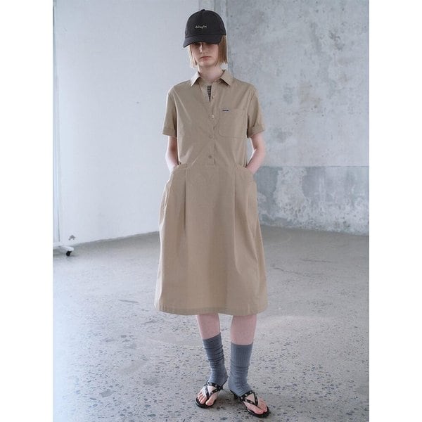 Side Pleats Shirt Dress  Beige (KE6371M07A)