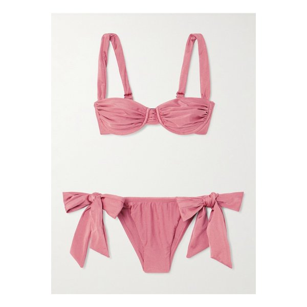 페이스풀 솔 타이 디테일 개더 메탈릭 비키니 핑크 46376663162870886