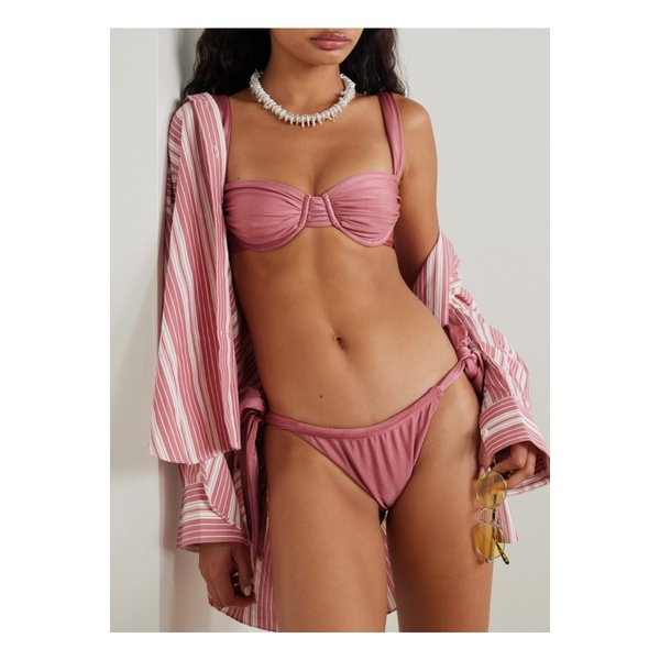 페이스풀 솔 타이 디테일 개더 메탈릭 비키니 핑크 46376663162870886