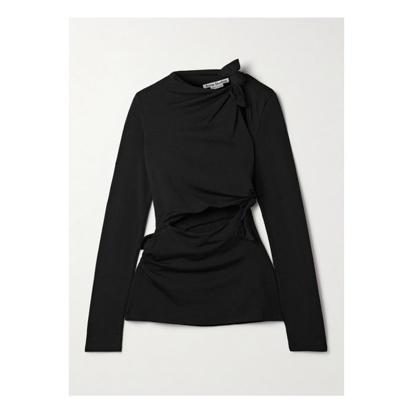 컷아웃 노티드 주름 스트레치 저지 탑 블랙 1647597355986370