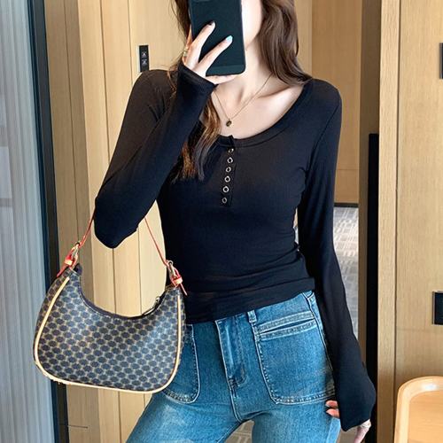 NT3437 슬림핏 무지 골지 버튼 긴팔 티셔츠