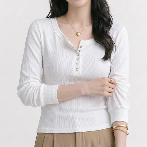 NT3437 슬림핏 무지 골지 버튼 긴팔 티셔츠