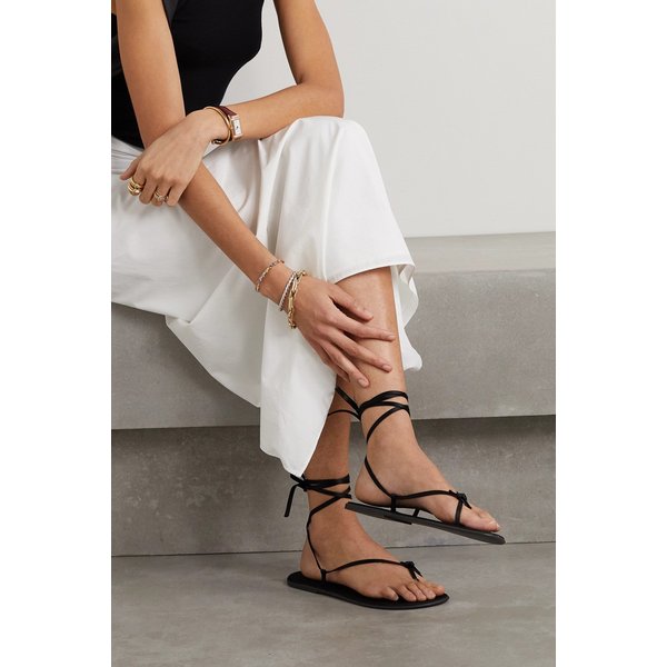 레이스 업 노티드 새틴 샌들 블랙 1647597305393474