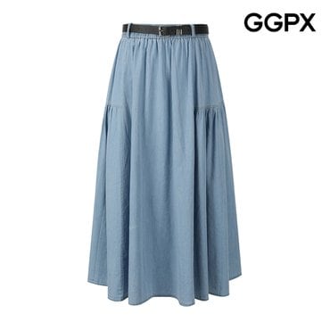 GGPX 벨트 세트 셔링 플레어 데님 스커트 (GP7SK013F)