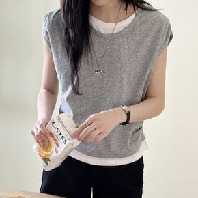 이중 레이어드 이너 민소매 셔링 나시 티셔츠_P360663804