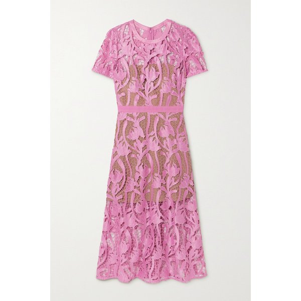 그로그랭 트리밍 자수 새틴 기퓌르 레이스 미디 드레스 핑크 1647597324583980
