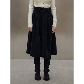 Corduroy shirring skirt (Black)