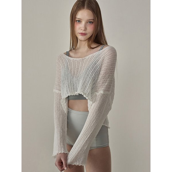 마쉬 니트 시스루 루즈핏 커버업 - 2 Colors