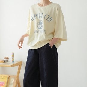 프닌 여성 여름 7부 티셔츠 맨투맨 프린팅 빈티지 꽃 레터링 데일리
