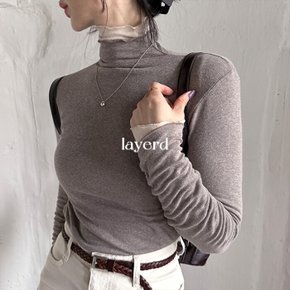 / 물결 레이어드 앙고라 스판 슬림핏 터틀넥 티셔츠