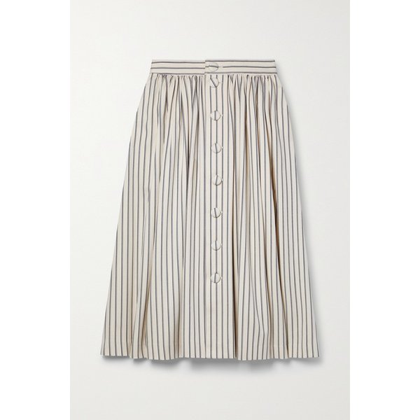 아담 립스 Striped Cotton-twill Midi Skirt 인디고 블루 34344356236755852