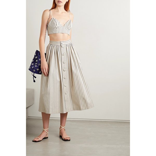 아담 립스 Striped Cotton-twill Midi Skirt 인디고 블루 34344356236755852