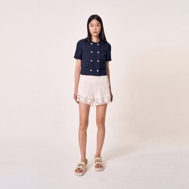 마쥬 더블버튼 반소매 크롭 자켓