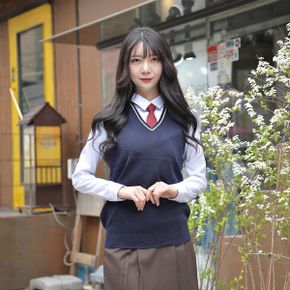 교복몰 보풀방지 네이비 화이트라인 롱교복조끼 여자 _P343231998