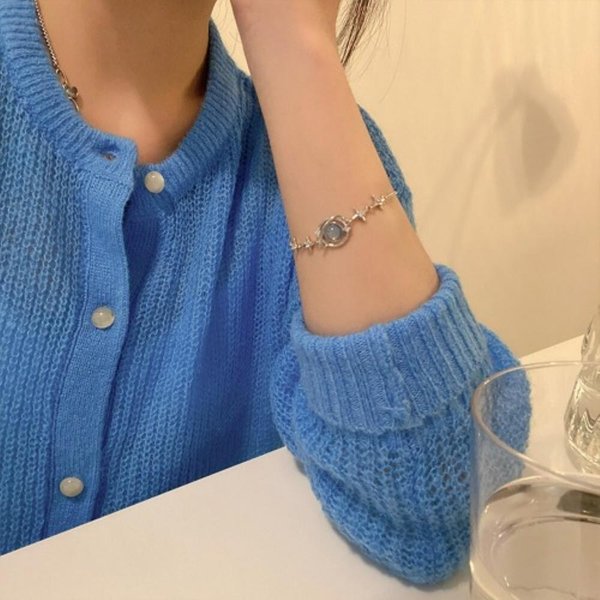 [옷자락] 여성별 큐빅 별모양 원형 체인 팔찌